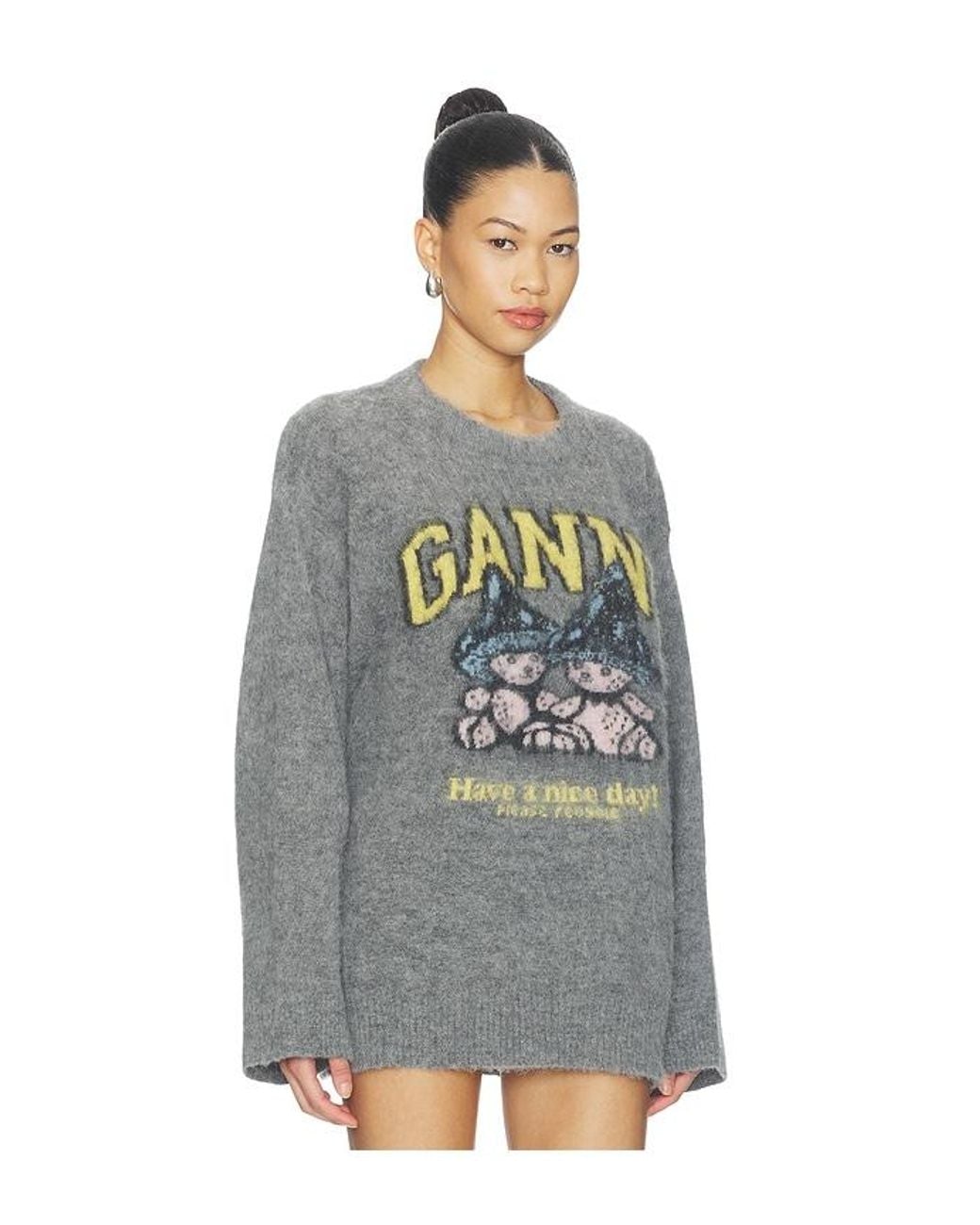 Ganni Blue Mushroom Teddy Brushed Alpaca Sweater
