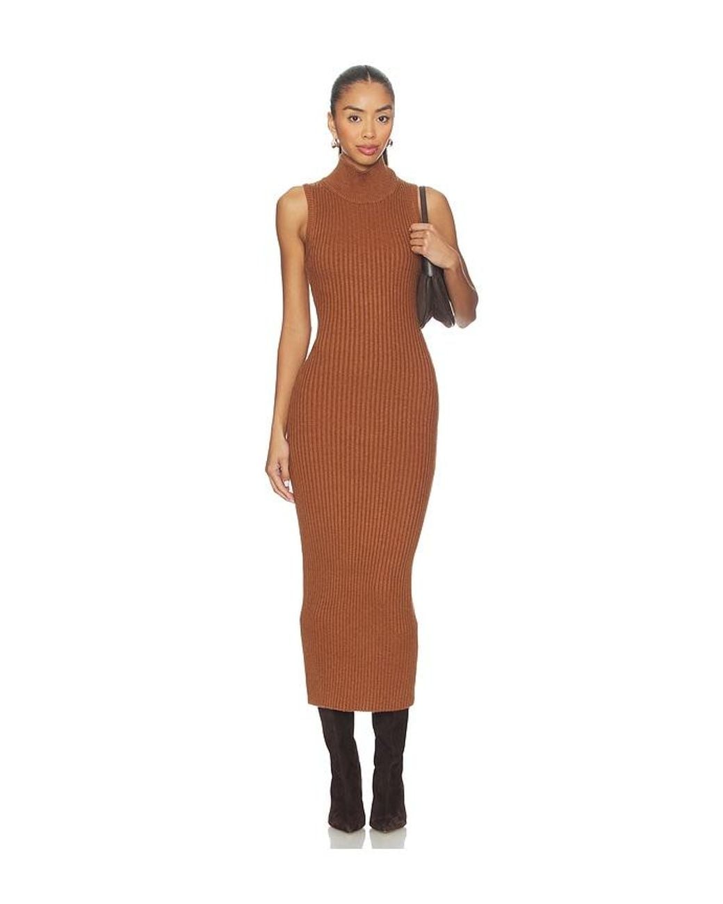 Lovers + Friends Brown Cary Mock Neck Midi Dress
