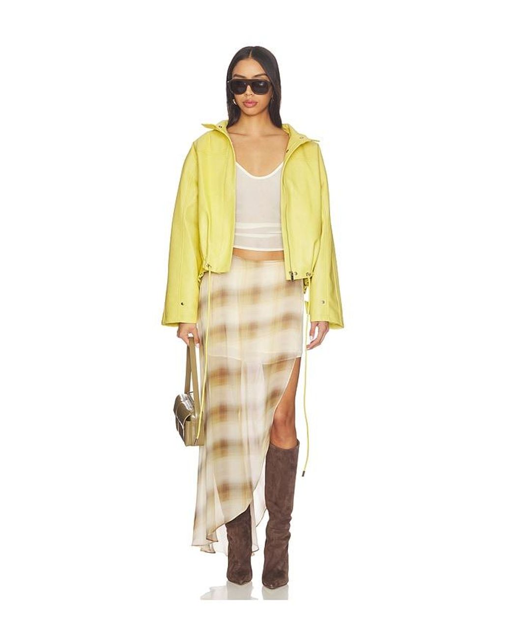 AEXAE Yellow Leather Pebble Utility Jacket