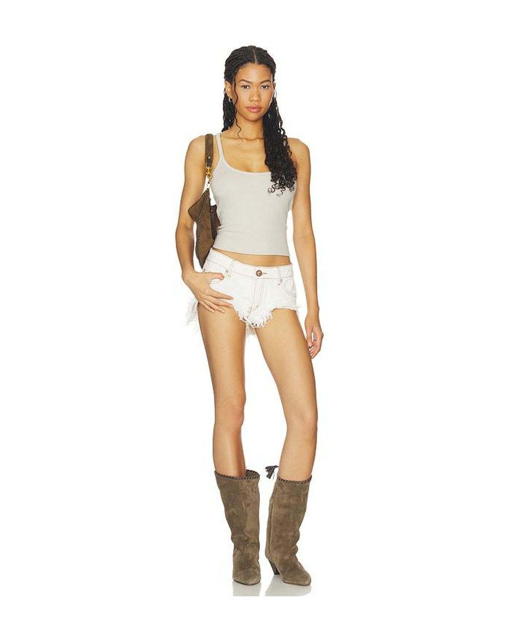 One Teaspoon White Micro Dukes Low Waist Mini Denim Short