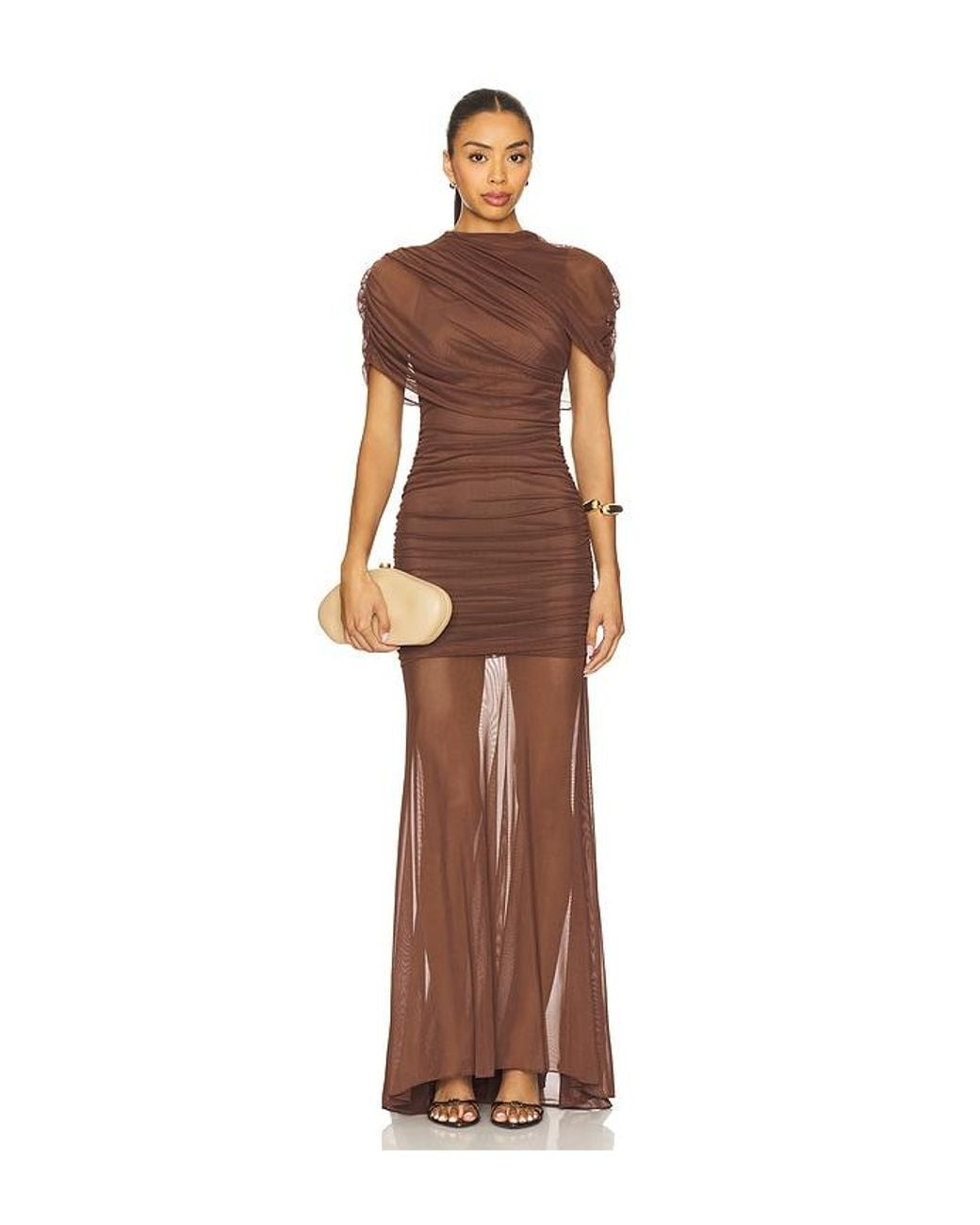 Amanda Uprichard Brown X Revolve Evianna Mesh Gown