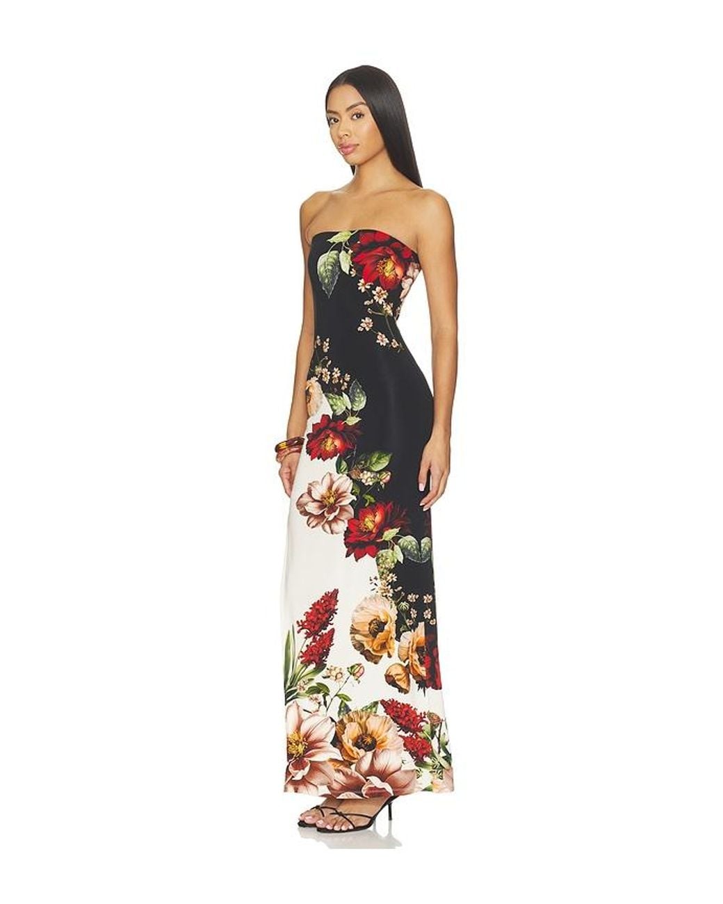 Alice + Olivia Multicolor Delora Strapless Cutaway Side Slit Maxi Dress