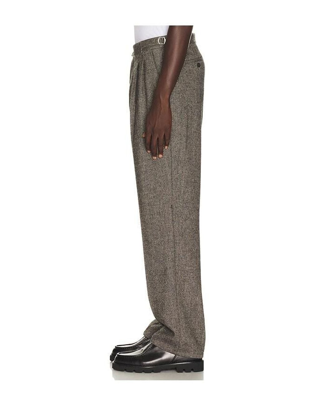 Percival Gray Wilde Birdseye Pleated Trousers for men