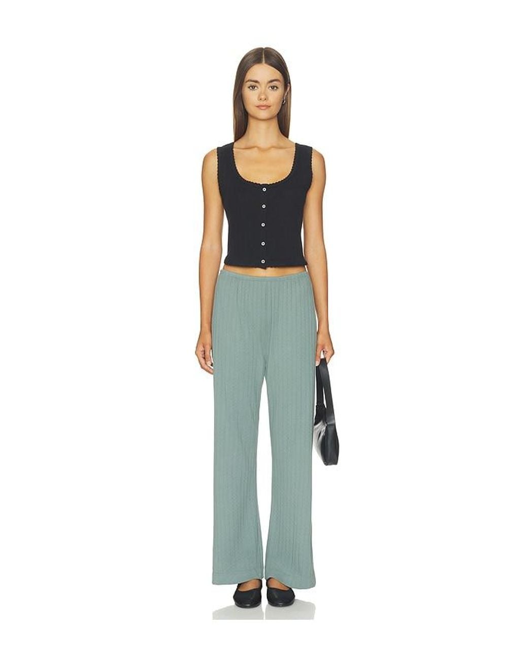 Leset Blue Pointelle Button Down Tank