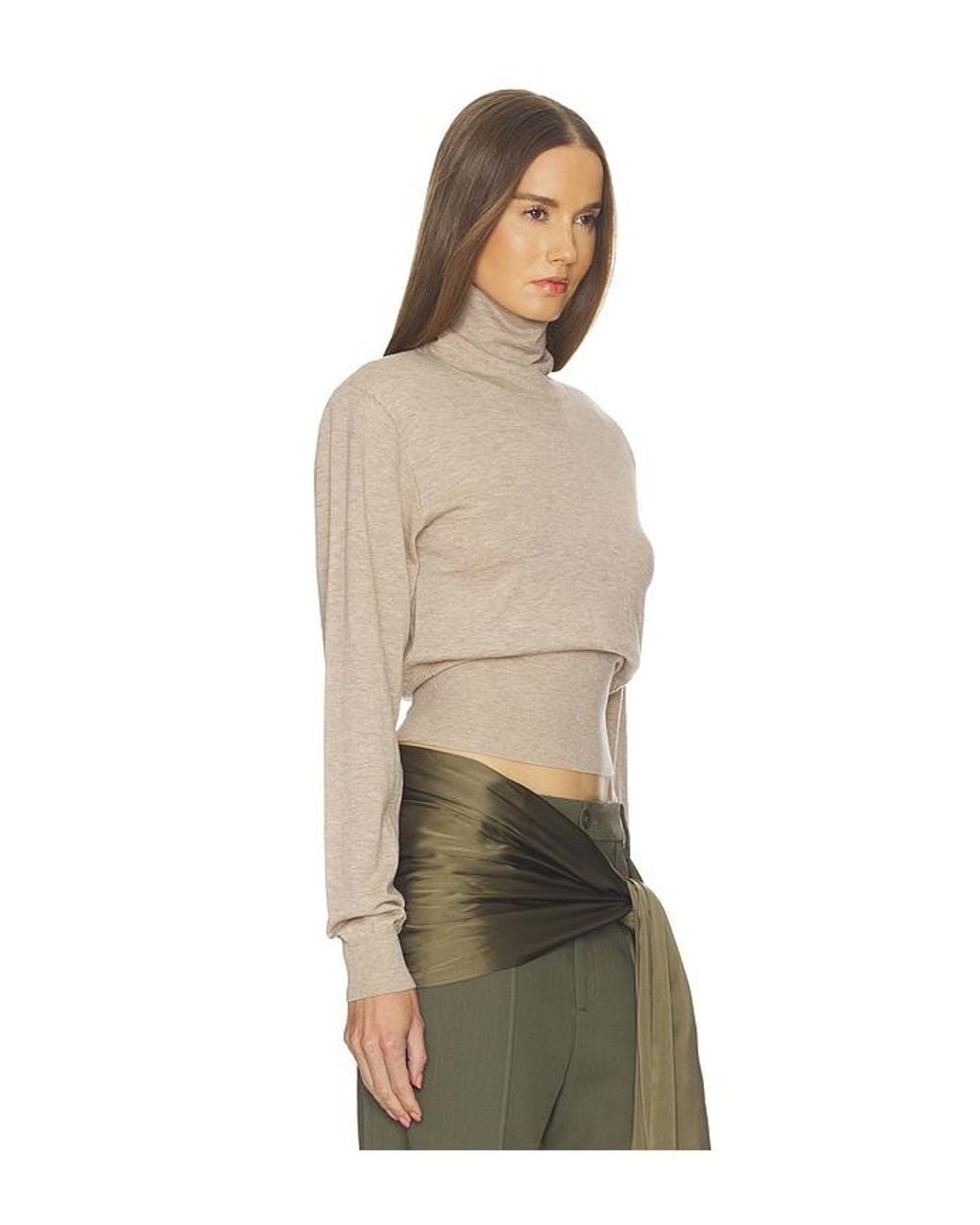Helsa Natural Thelka Shoulder Pad Knit Mockneck