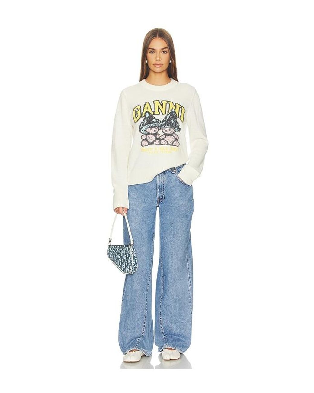Ganni White Mushroom Teddy Wool Sweater