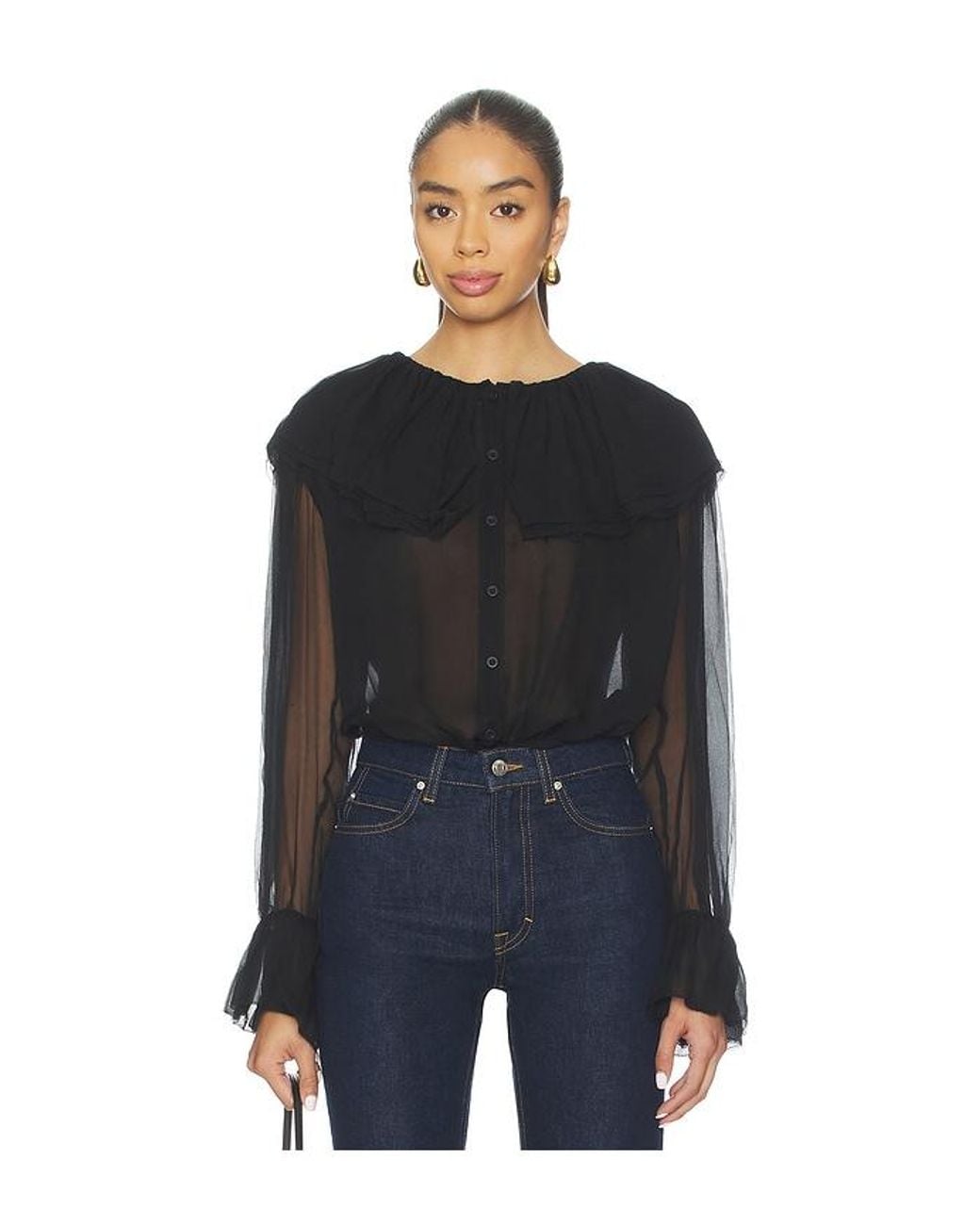 FRAME Black Tiered Statement Blouse