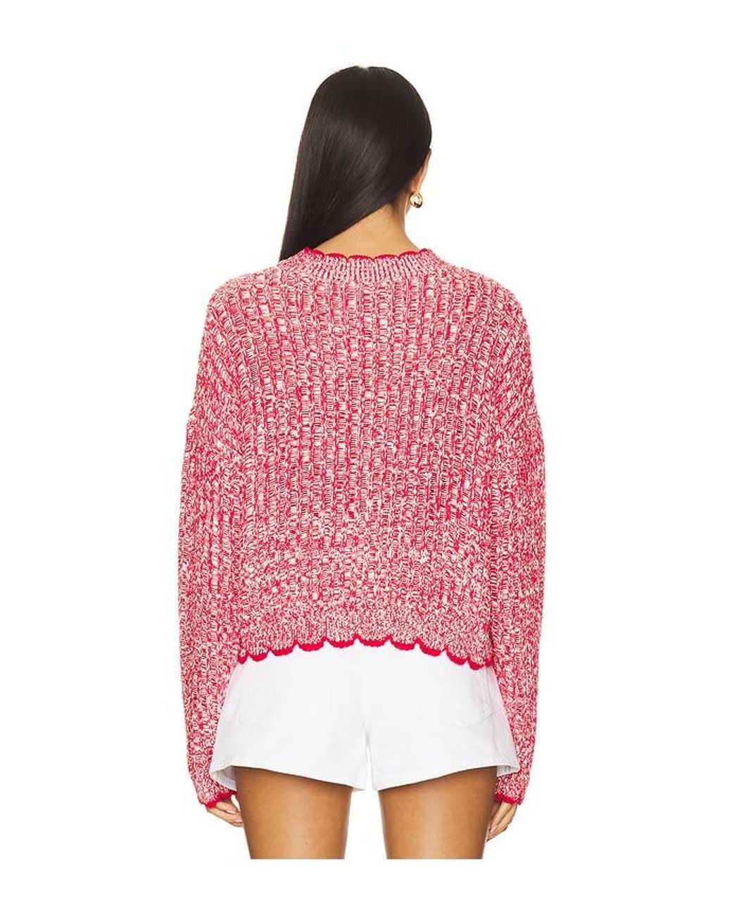 Autumn Cashmere Red Rundhalsoberteil Mit Leitermuster Und Kontrastabschlüssen