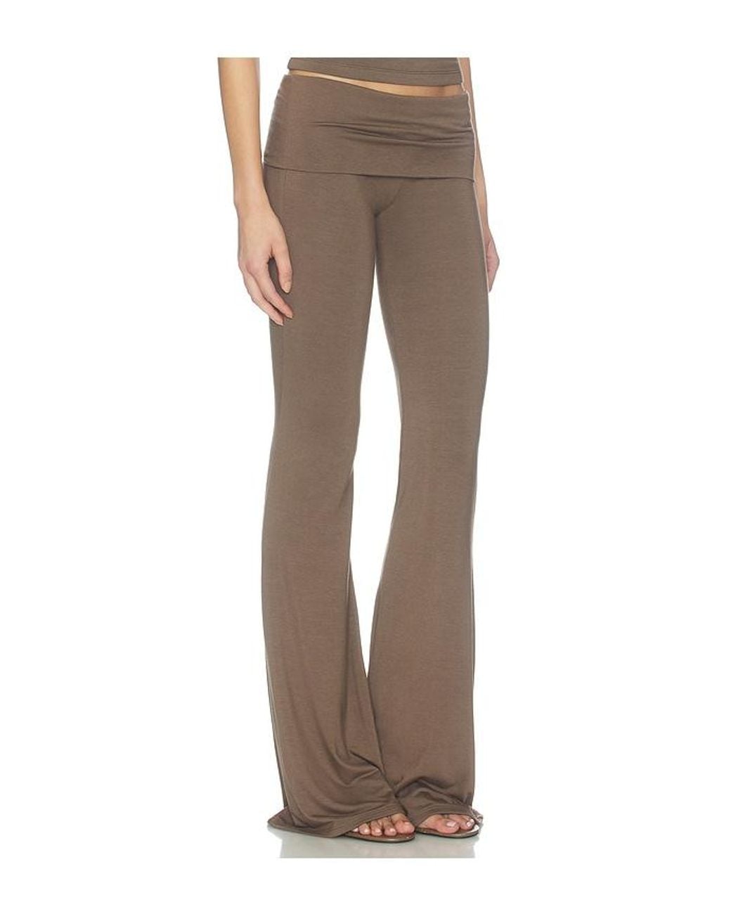 ÉTERNE Brown Soft Jersey Foldover Flare Pant