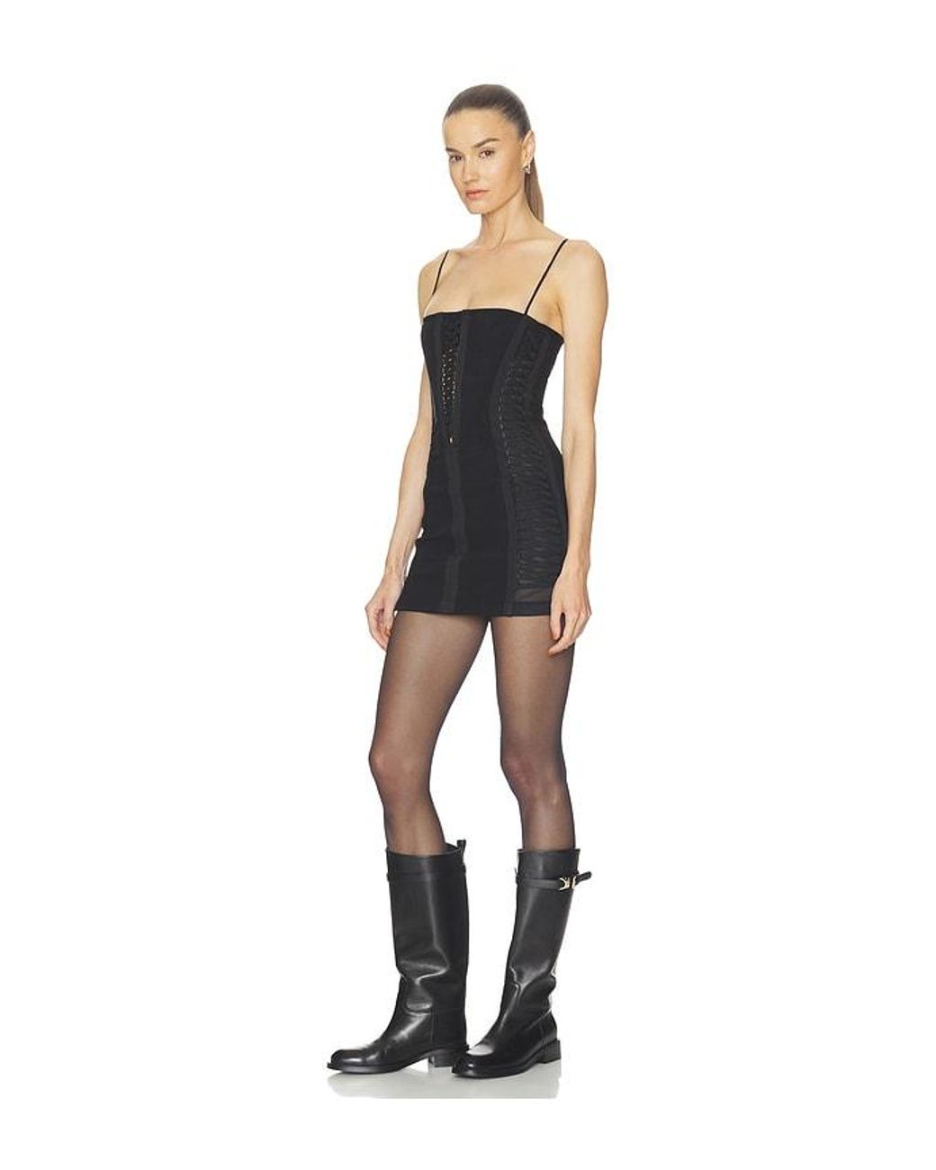 HAELO Black Layered Lace Up Corset Dress