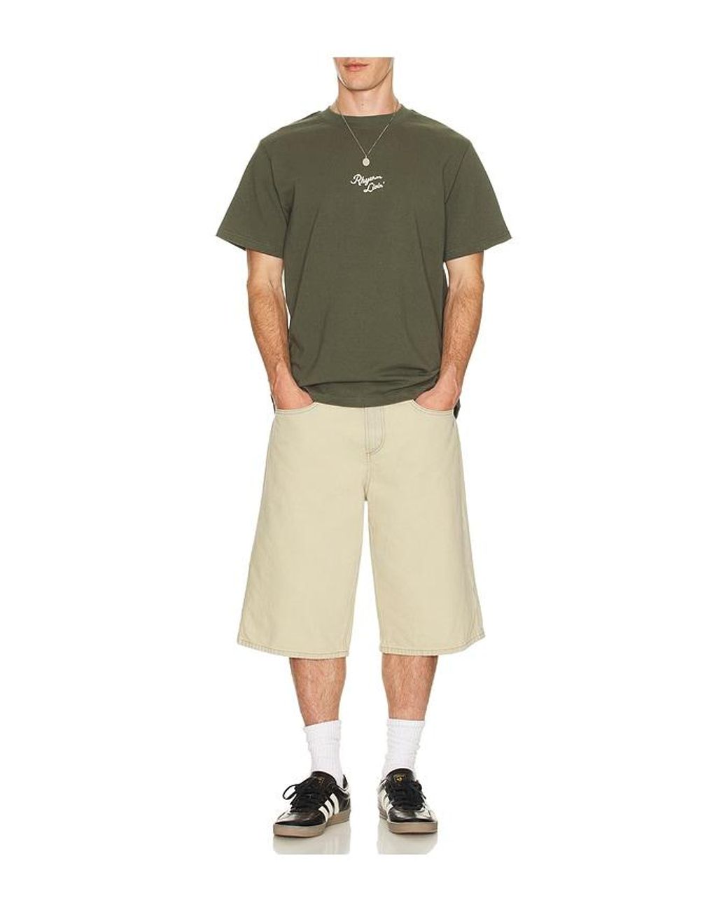 Rhythm Green Heavy Vintage Embroidered T-Shirt for men