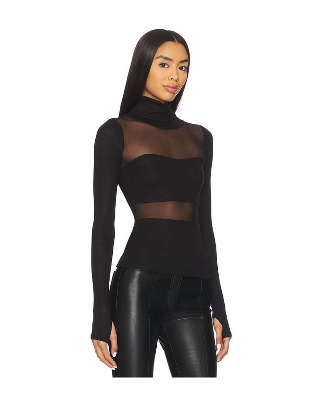 Michael Lauren Black Rem Long Sleeve Fitted Turtleneck Top