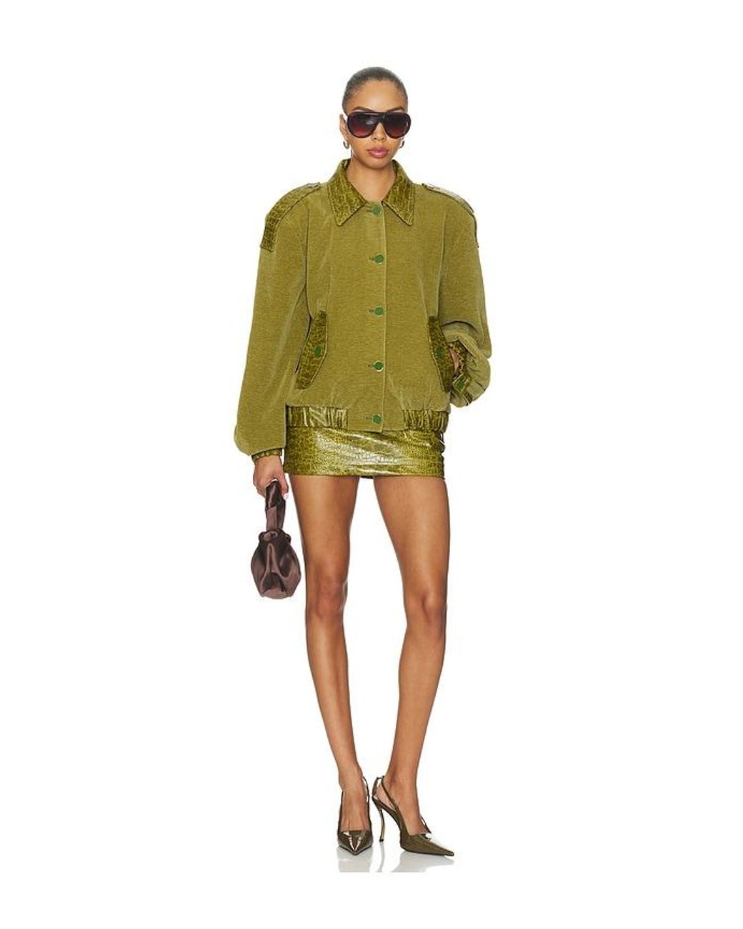 ROWEN ROSE Green Crop Bomber Jacket