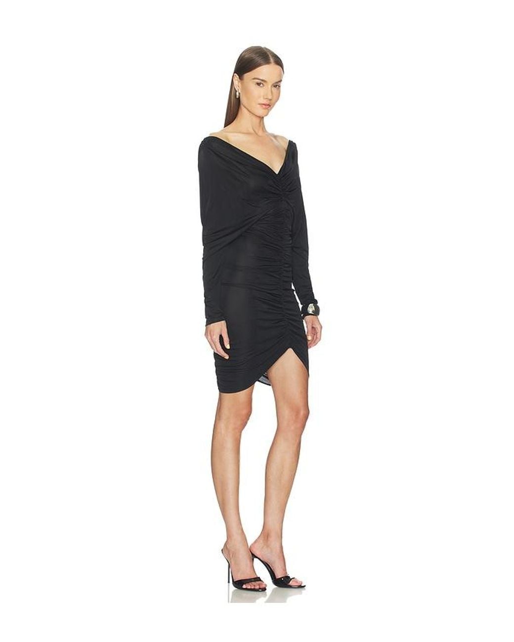Atlein Black V Neck Ruched Short Dress