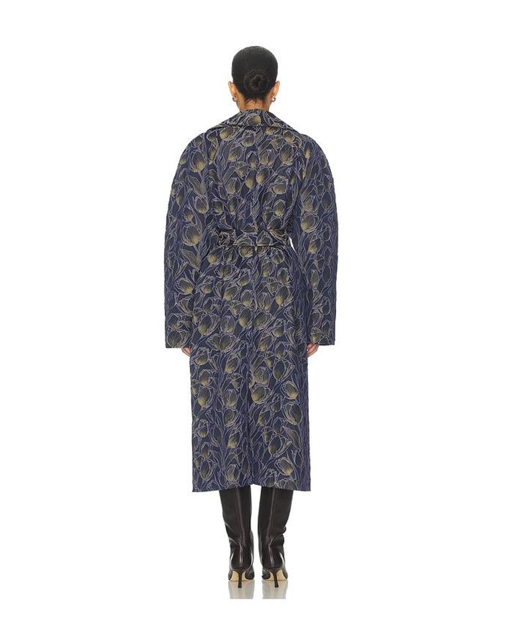Milkwhite Blue Long Printed Coat