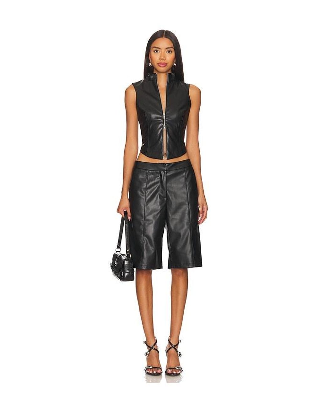 BY.DYLN Black Faux Leather Stella Zip Vest
