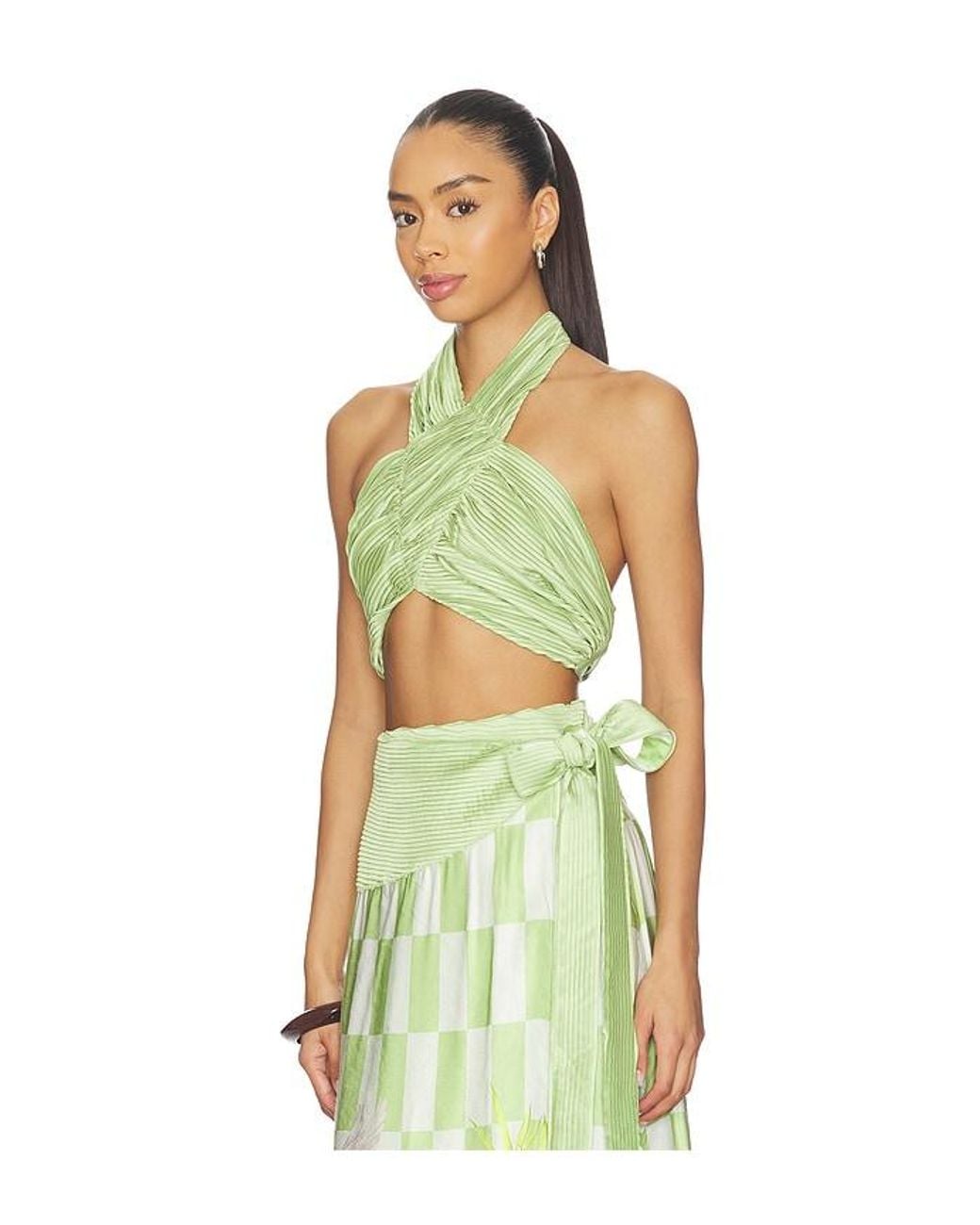 VERANDAH Green Plisse Halter Blouse