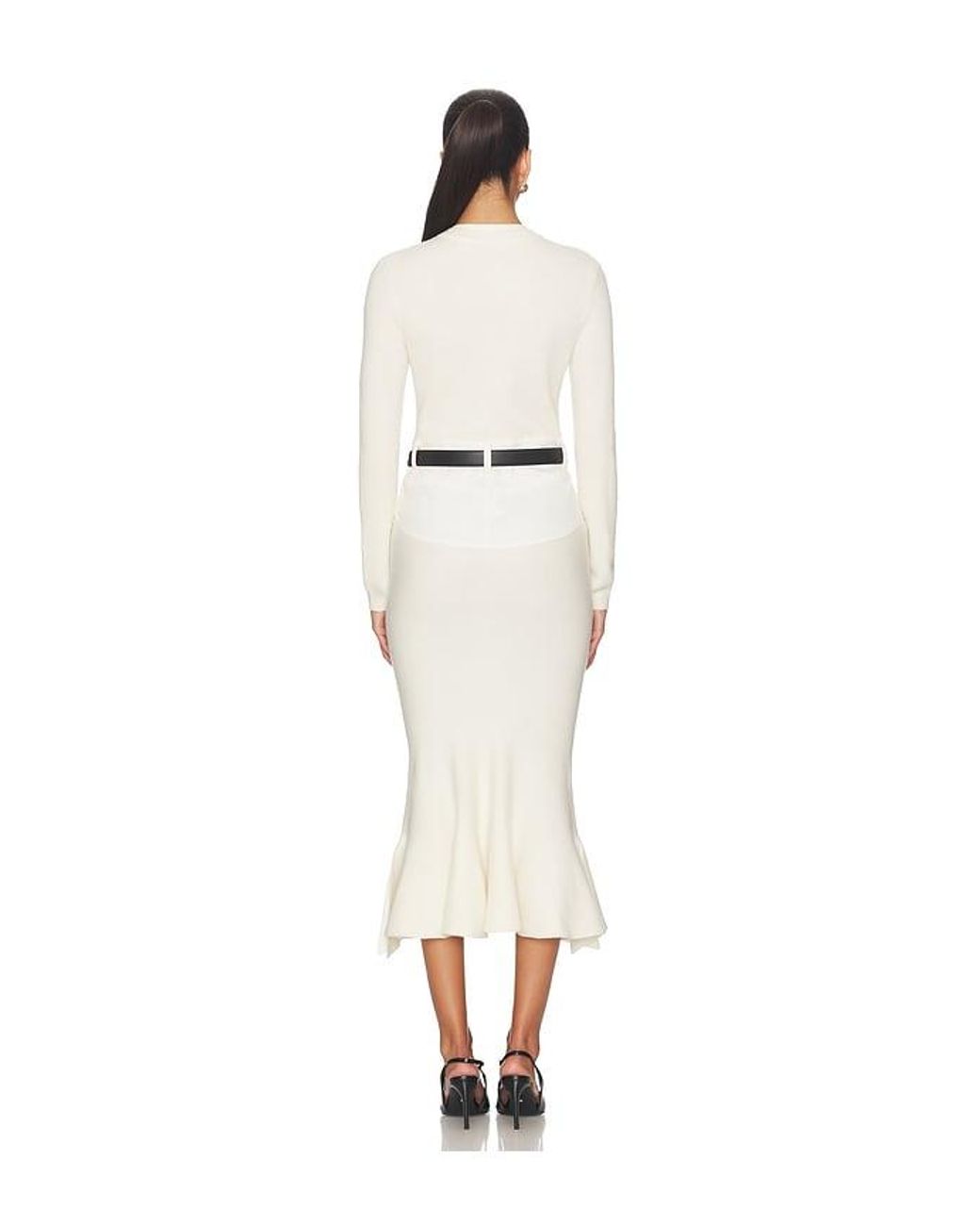 Self-Portrait White Knit Denim Insert Midi Dress
