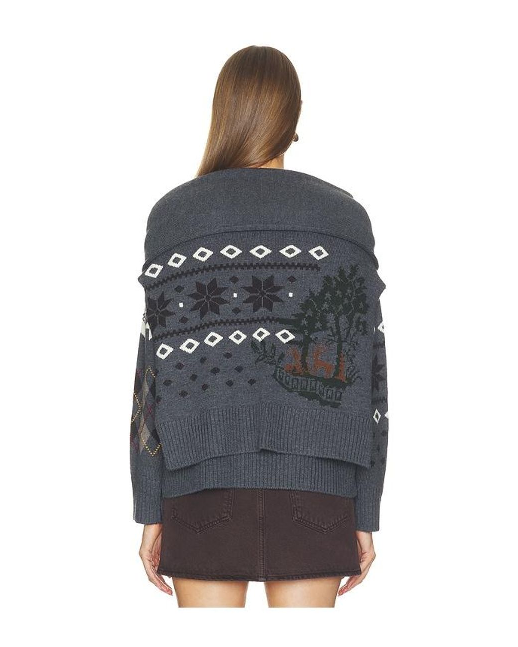 Monse Black Mixed Fair Isle Crew Neck Sweater With Scarf