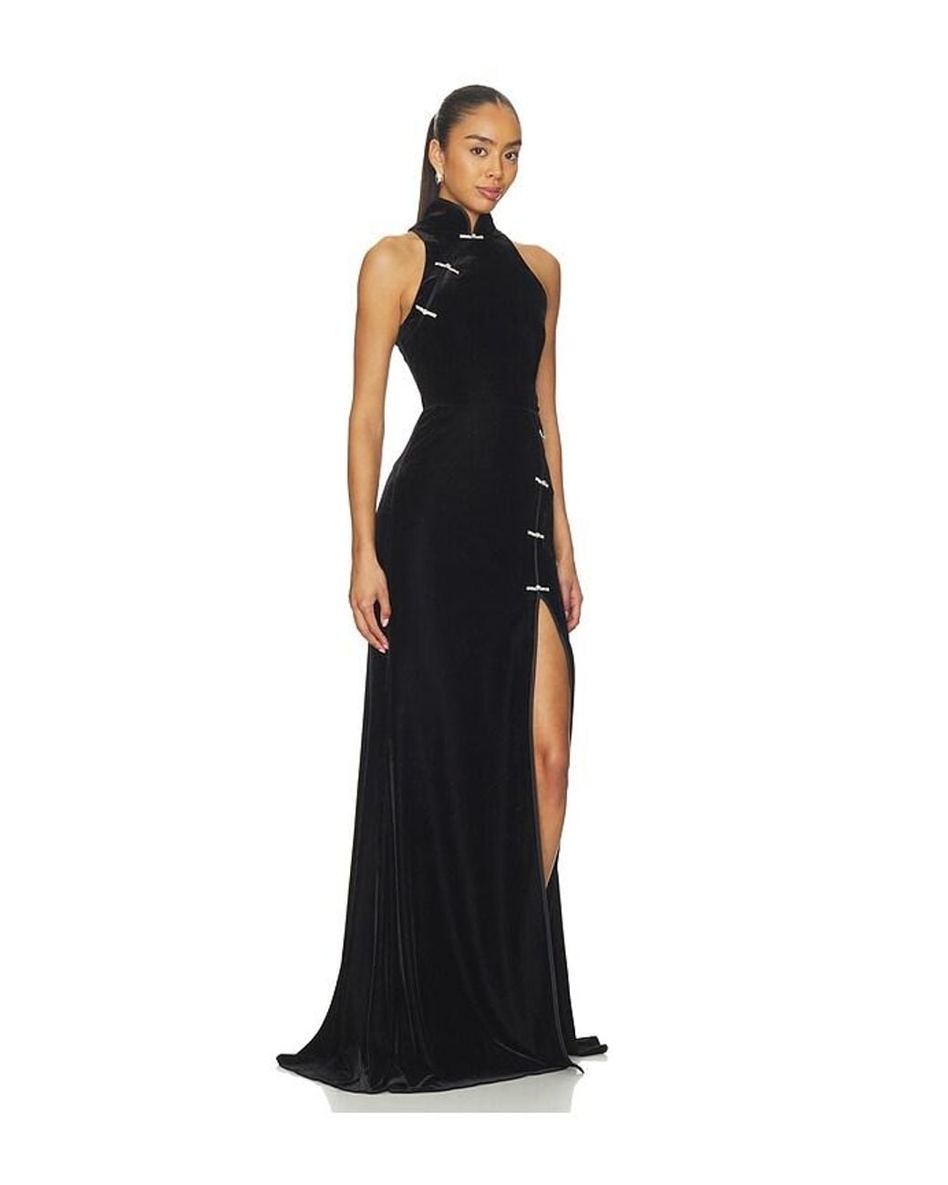 SAU LEE Black Ariana Velvet Gown