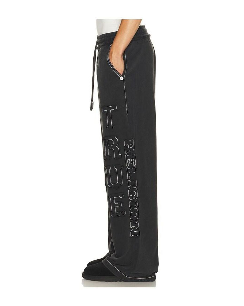 True Religion Black Applique Big T Baggy Sweatpants for men