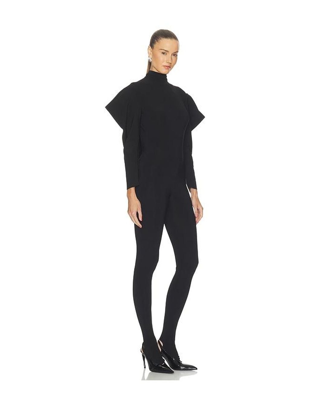 Norma Kamali Black Wing Sleeve Open Back Bow Neck Catsuit