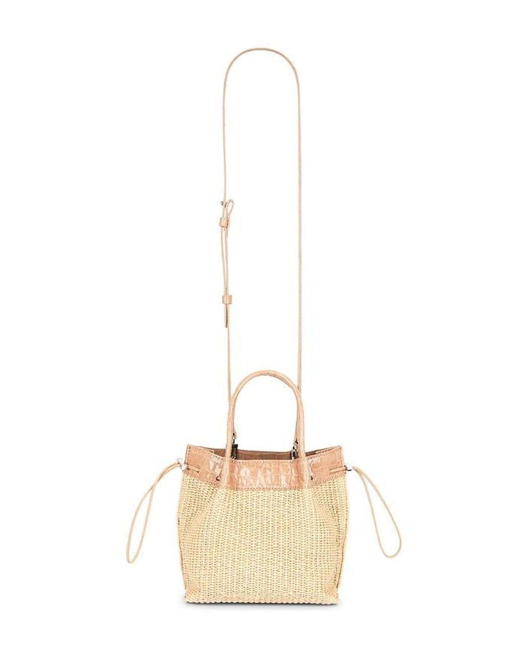 By Far White Baby Kayla Raffia & Croco Embossed Handbag