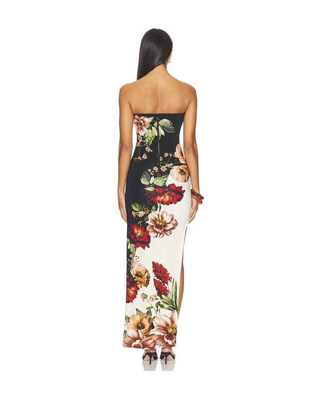Alice + Olivia Multicolor Delora Strapless Cutaway Side Slit Maxi Dress