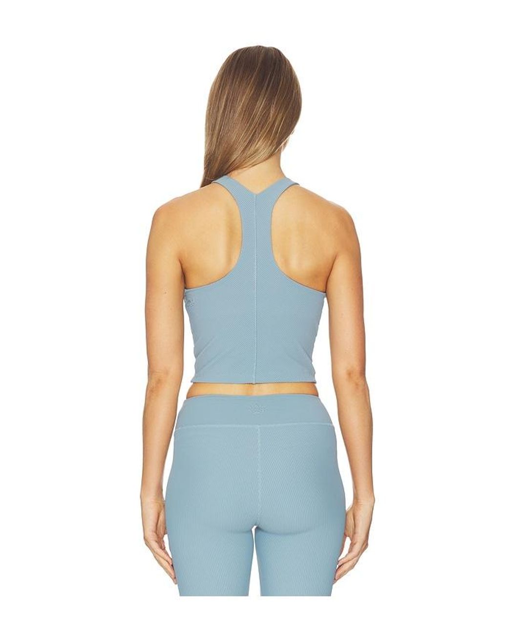 Beyond Yoga Blue Good Form Rib Cropped Tank Top