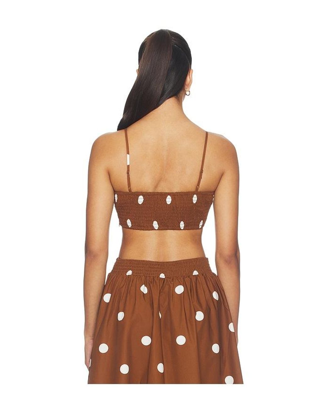 Susana Monaco Brown Polka Poplin Crop String Top