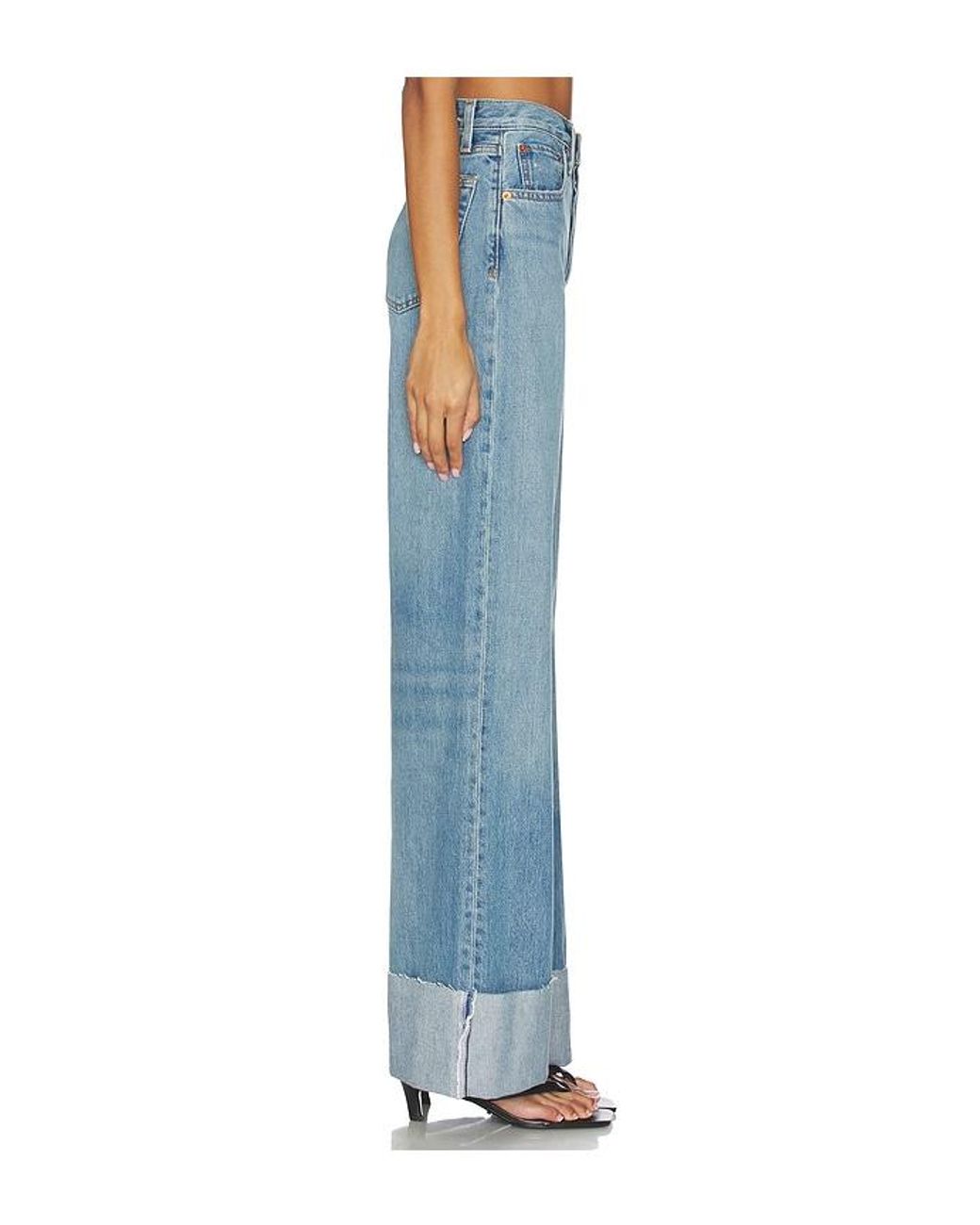 Re/done Blue High Rise Wide Leg Cuff Jeans