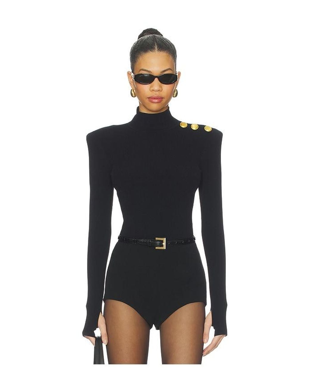 L'Agence Black Jennis Mockneck Knit Bodysuit