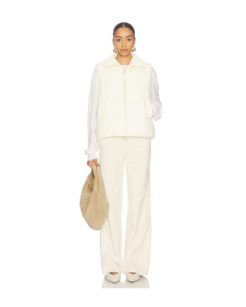 Varley White Irina Cable Knit Gilet