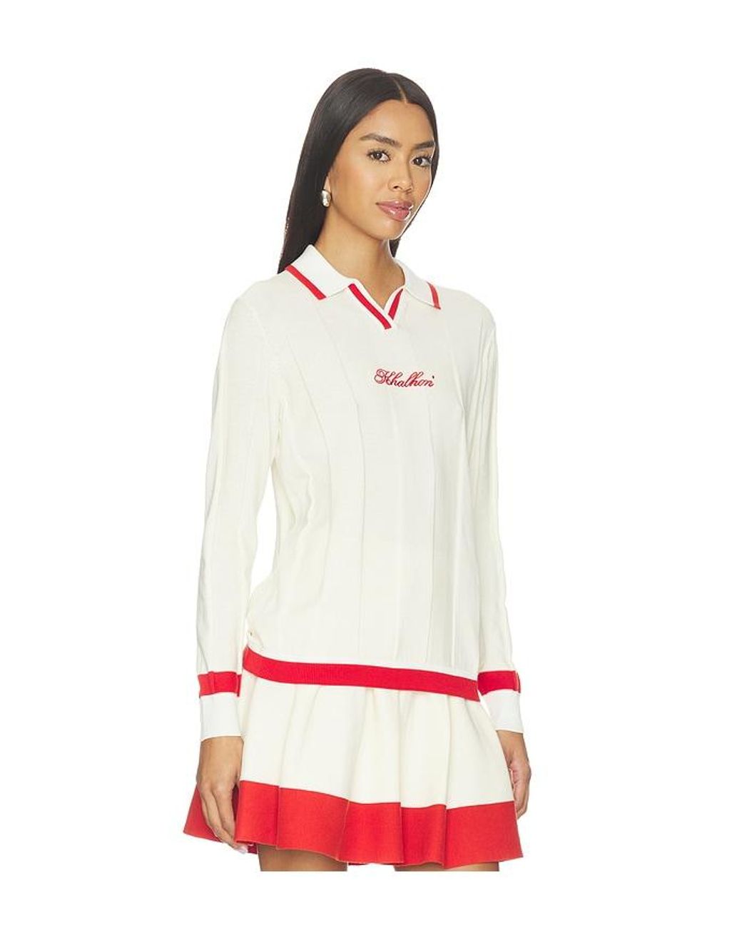 Khalhon White V-Tipped Varsity Knit Pullover
