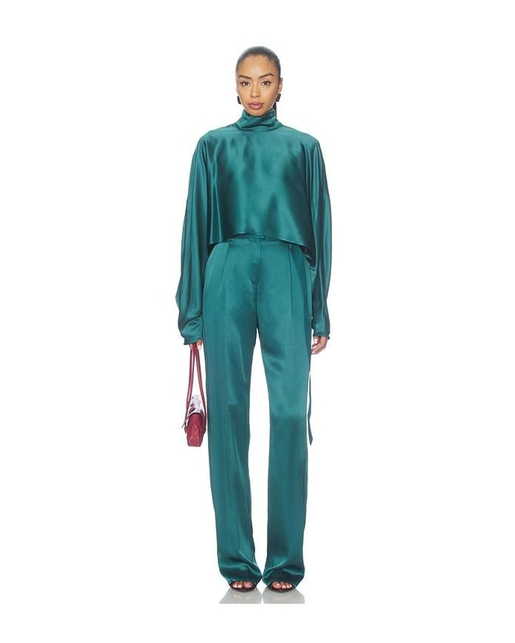 LAPOINTE Blue Satin Caftan Top