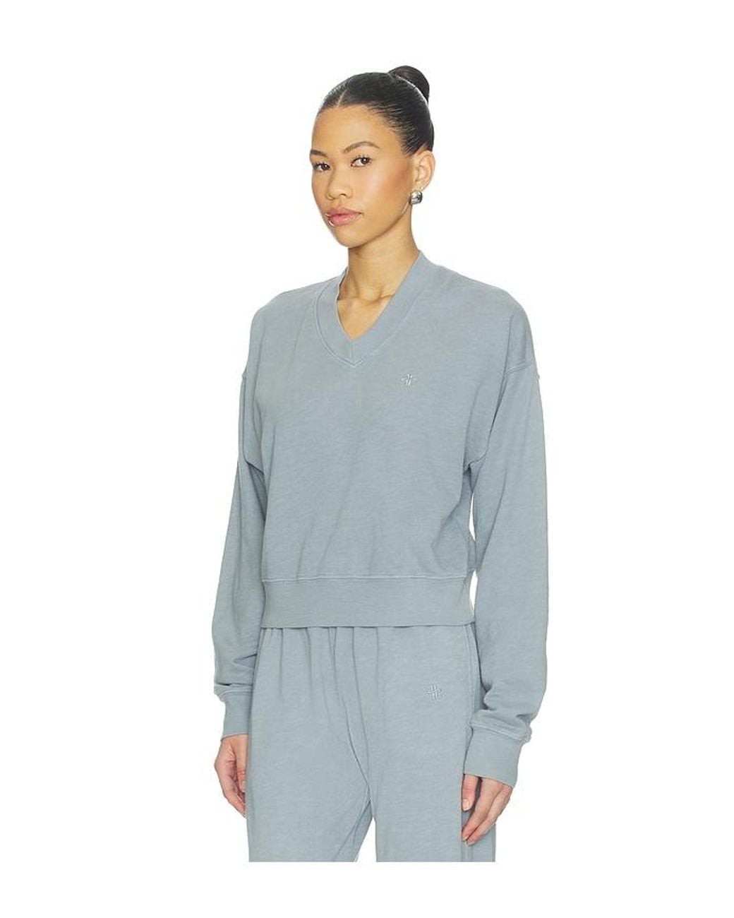 ÉTERNE Blue Lightweight French Terry Cropped V-Neck Sweatshirt