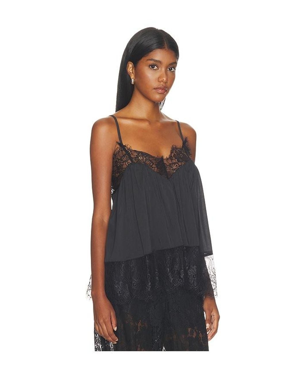 WeWoreWhat Black Lace Voile Cami Top