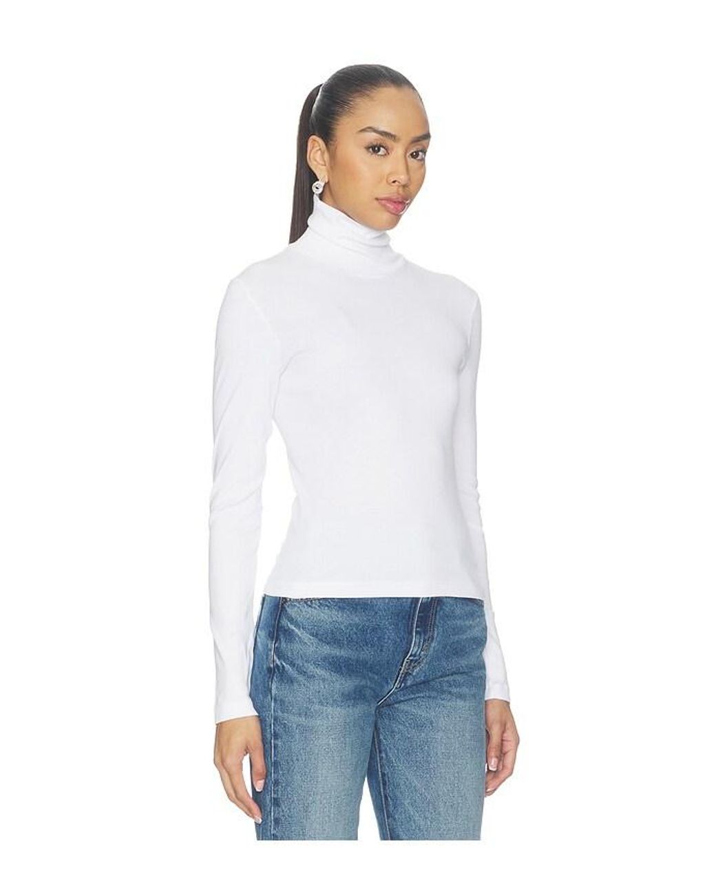 Enza Costa White Supima Cotton New Classic Longsleeve Turtleneck