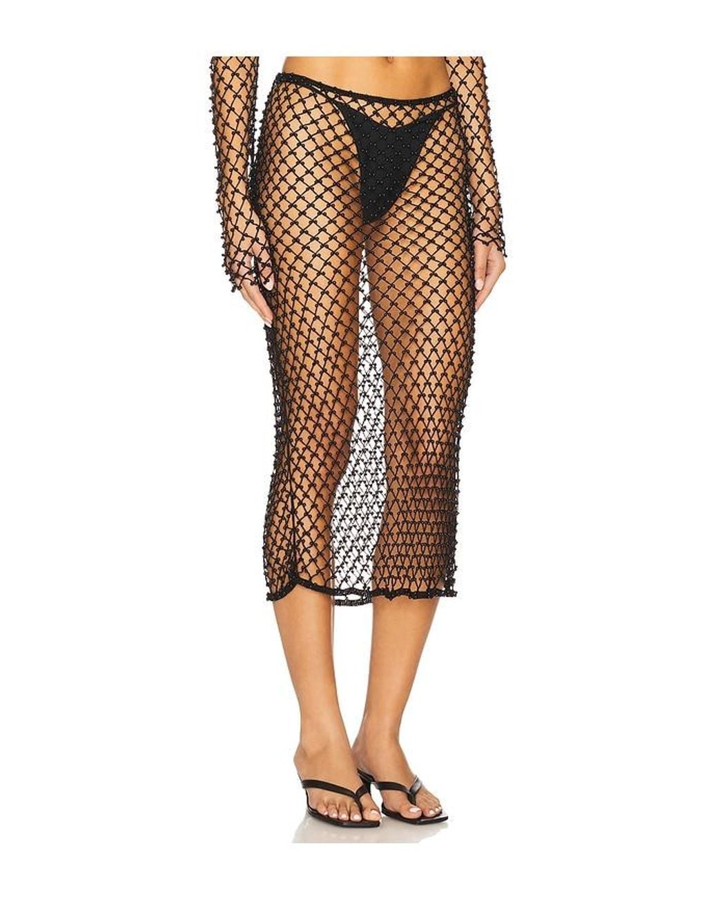 Lovers + Friends Black Marnnie Beaded Crochet Skirt