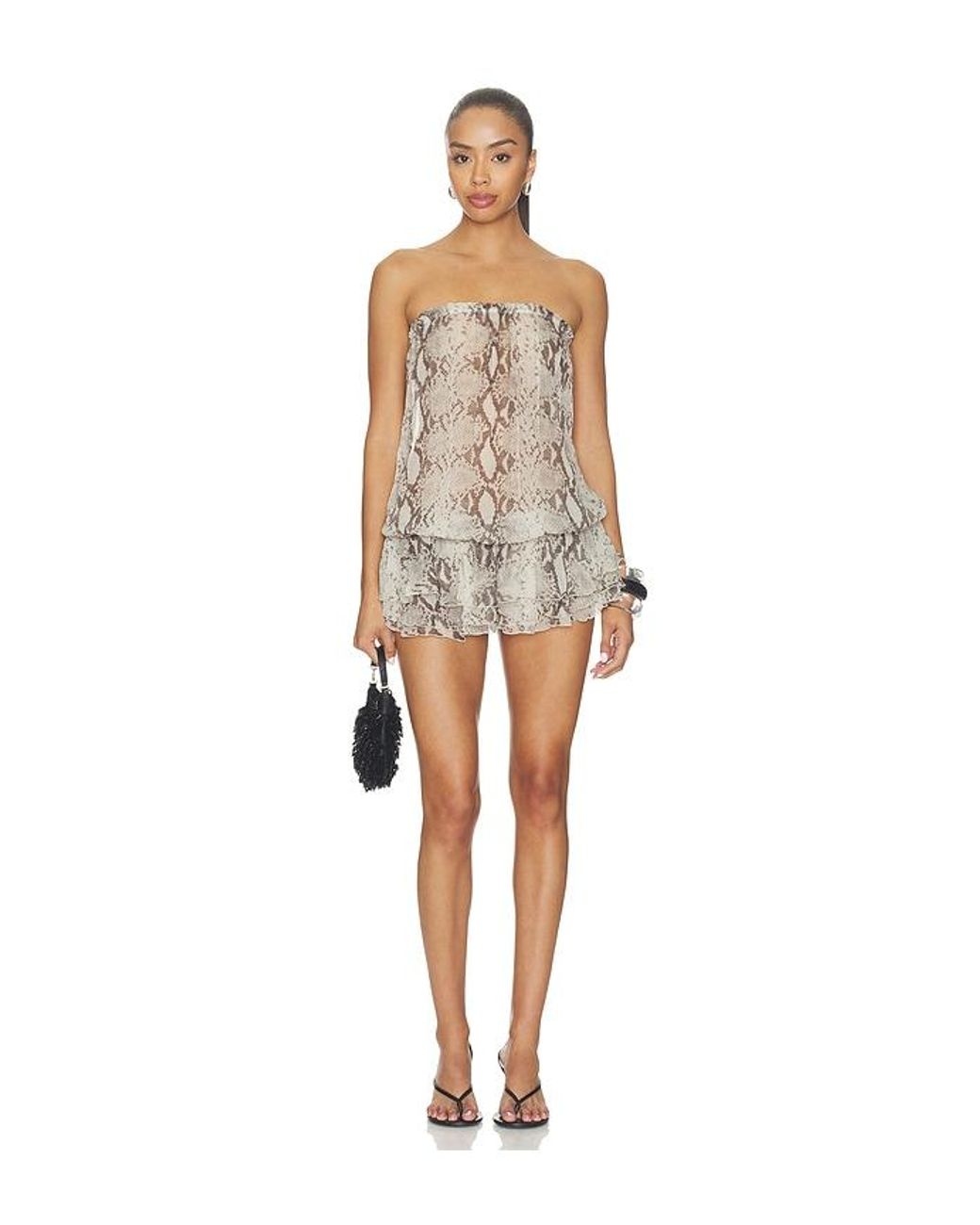 Indah Natural Izzy Printed Drop Waist Mini Dress
