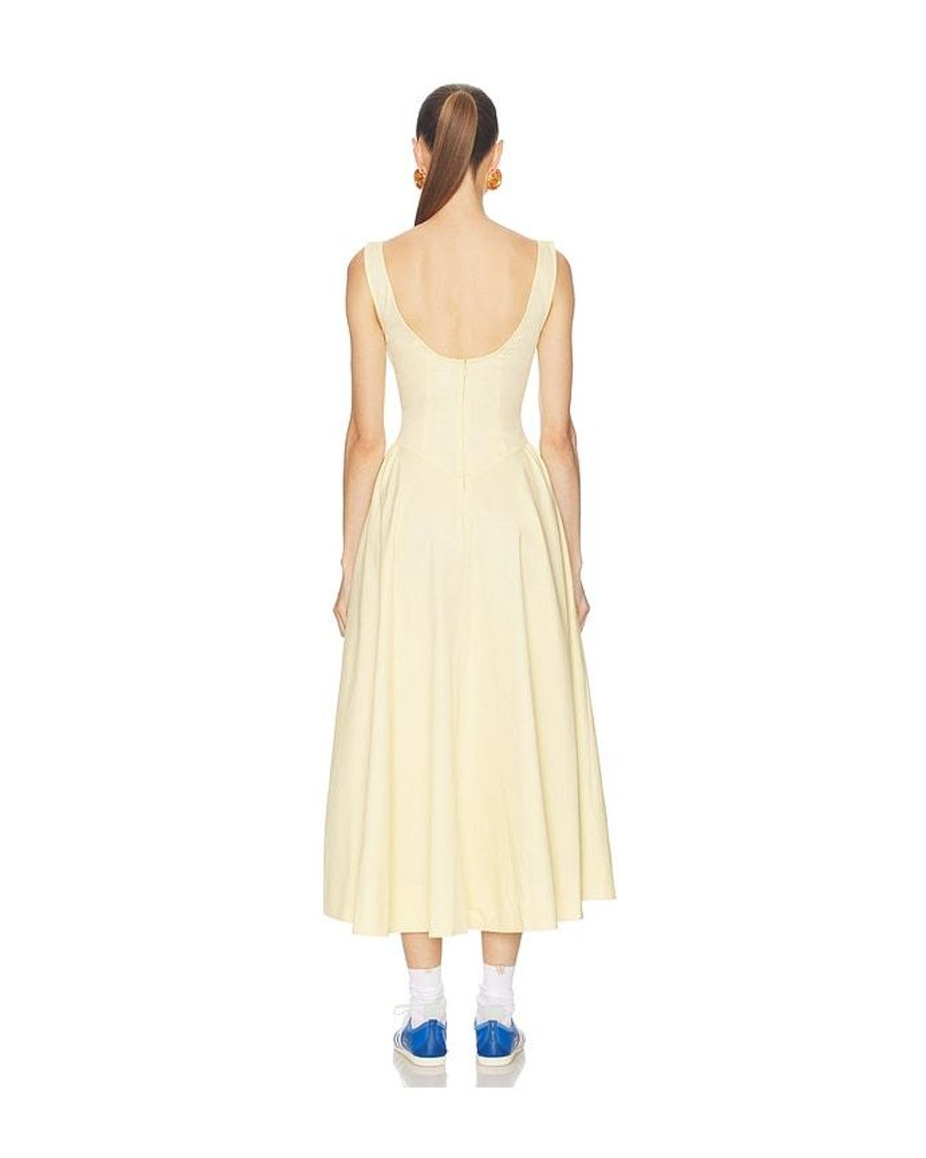 Helsa White Stretch Cotton Sateen Midi Dress