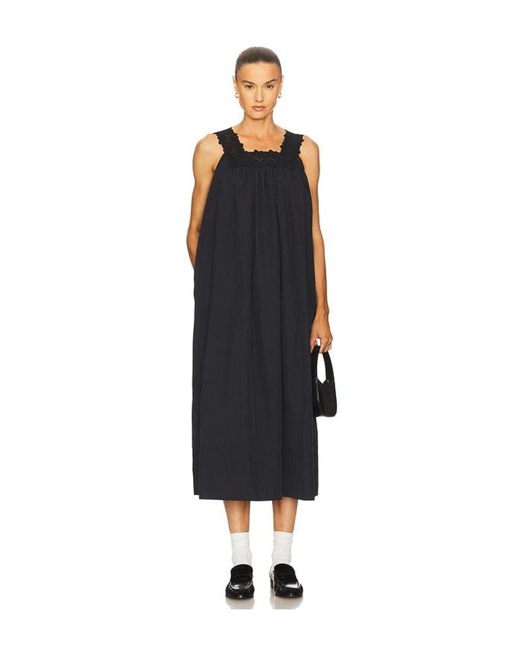 Helsa Blue Midi Dress With Lace