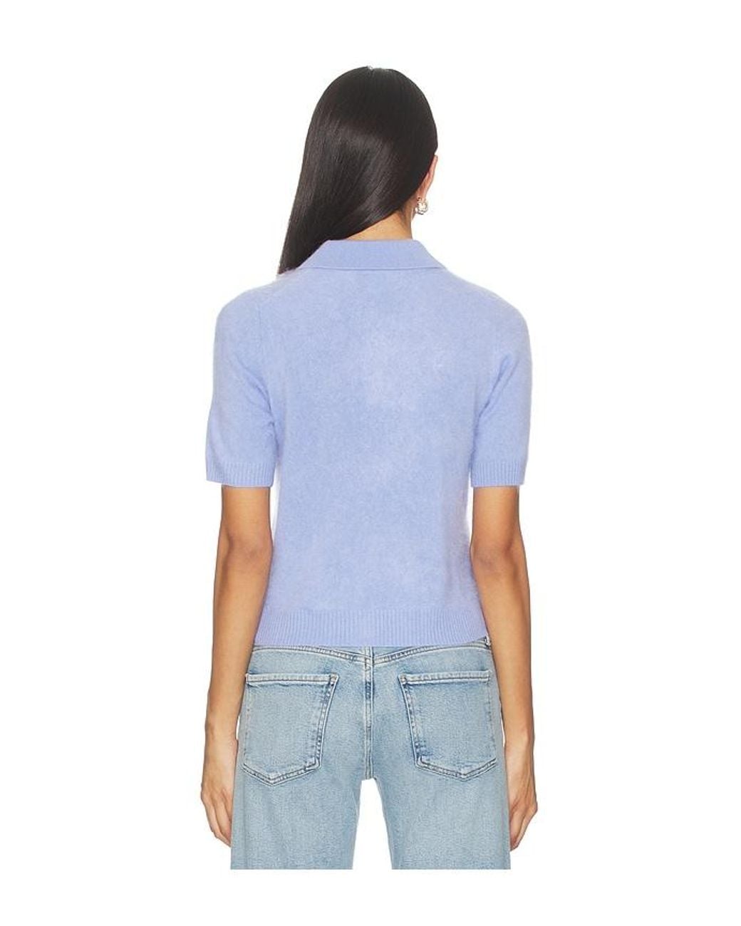 Autumn Cashmere Blue Solid Cropped Short Sleeve Polo