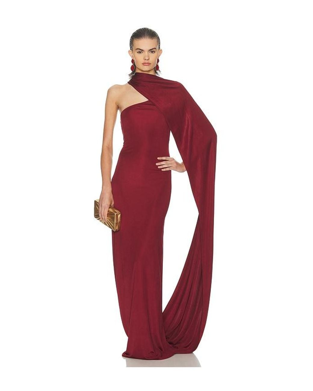 Helsa Red The Muse Cape Jersey Dress