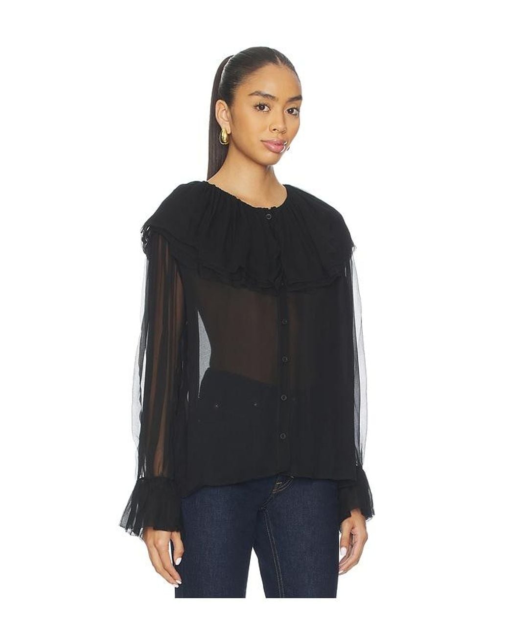 FRAME Black Tiered Statement Blouse