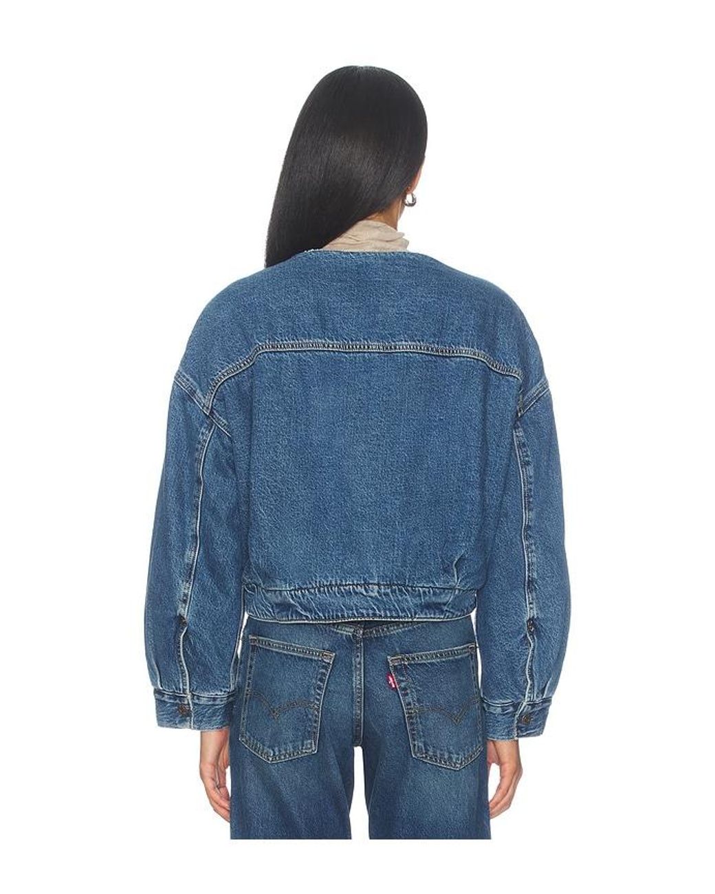 Levi's Blue Collarless Crop Sherpa Trucker