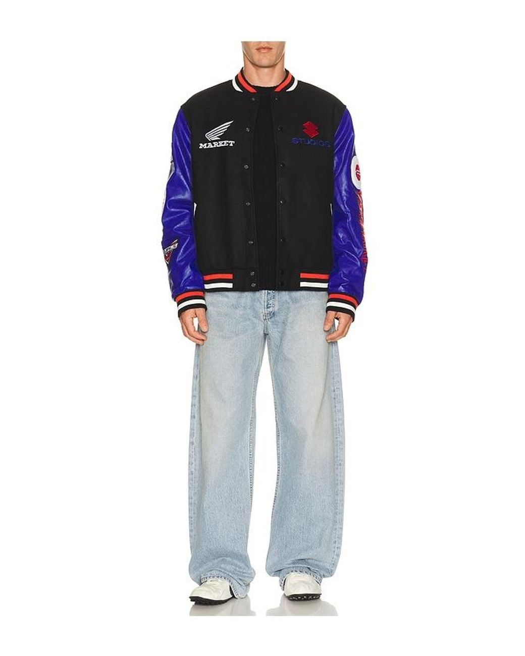 Market Blue Sponsorship Varsity Jacket for men