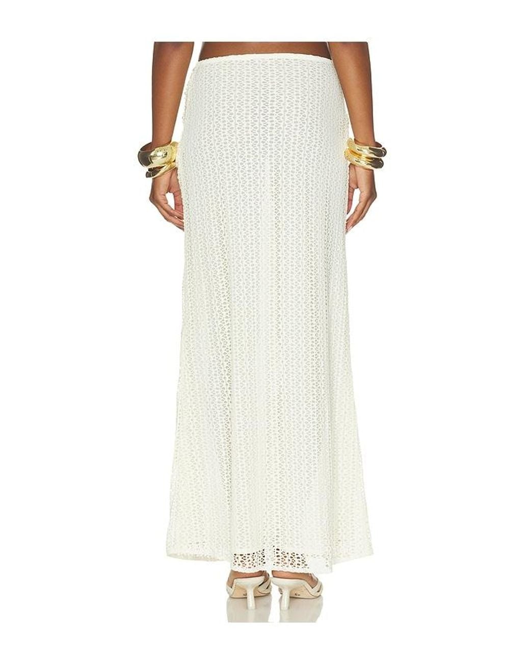 PATBO White Pearl Mesh Long Skirt