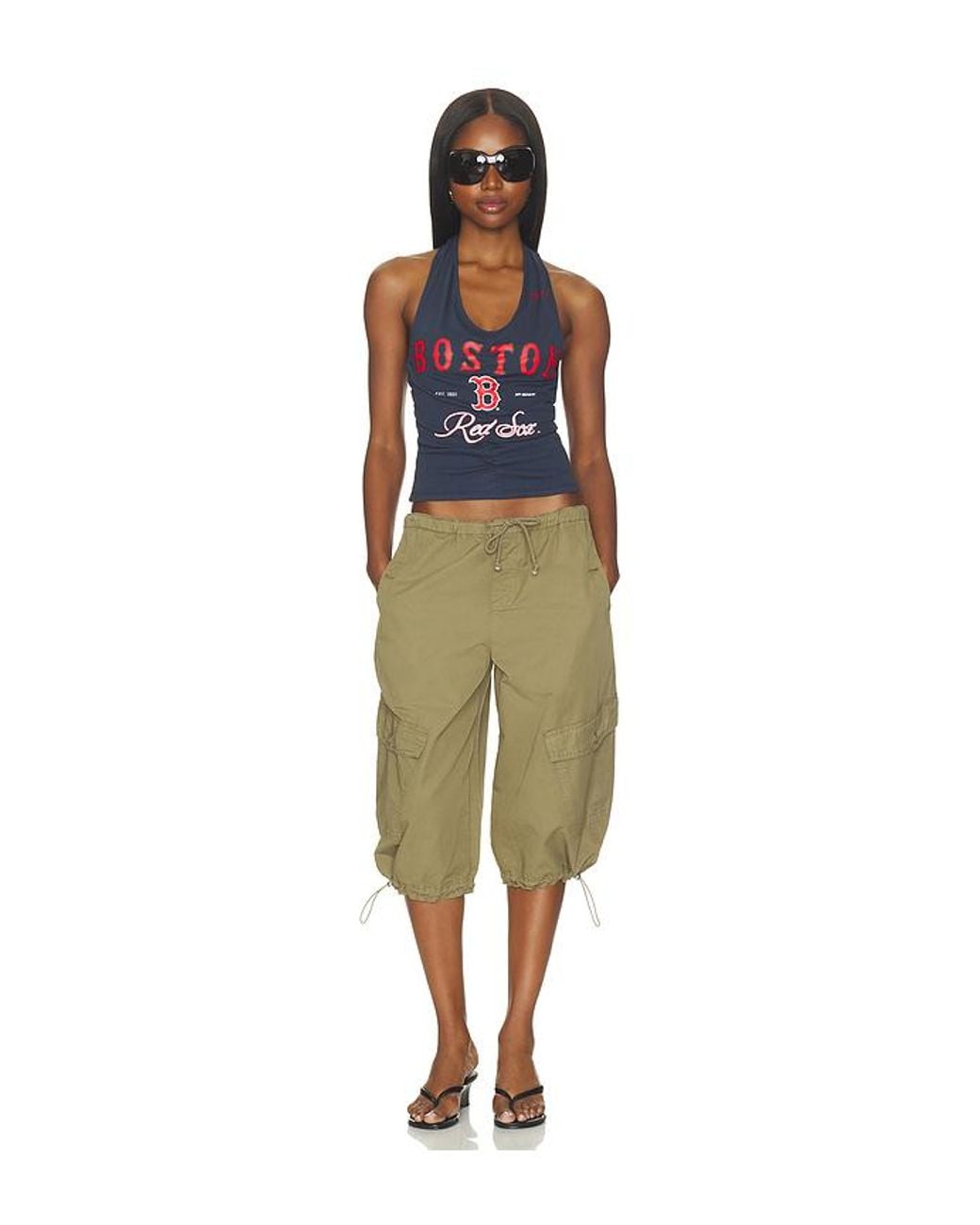 OFF SEASON Blue Ruched Halter Top