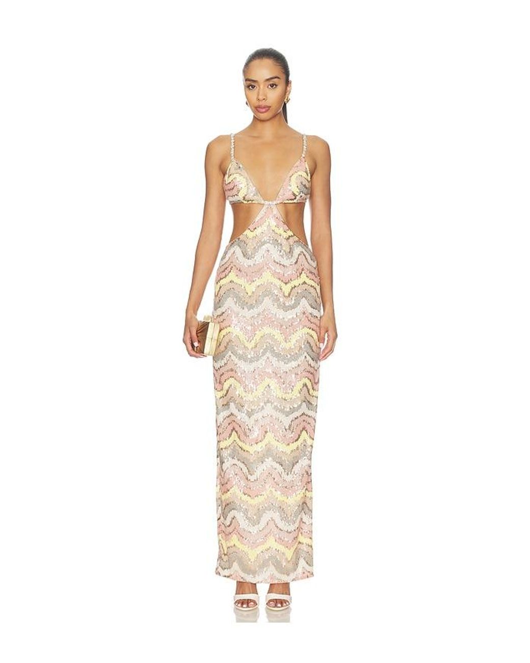 Bronx and Banco White Sonia Sequin Cutout Maxi Dress